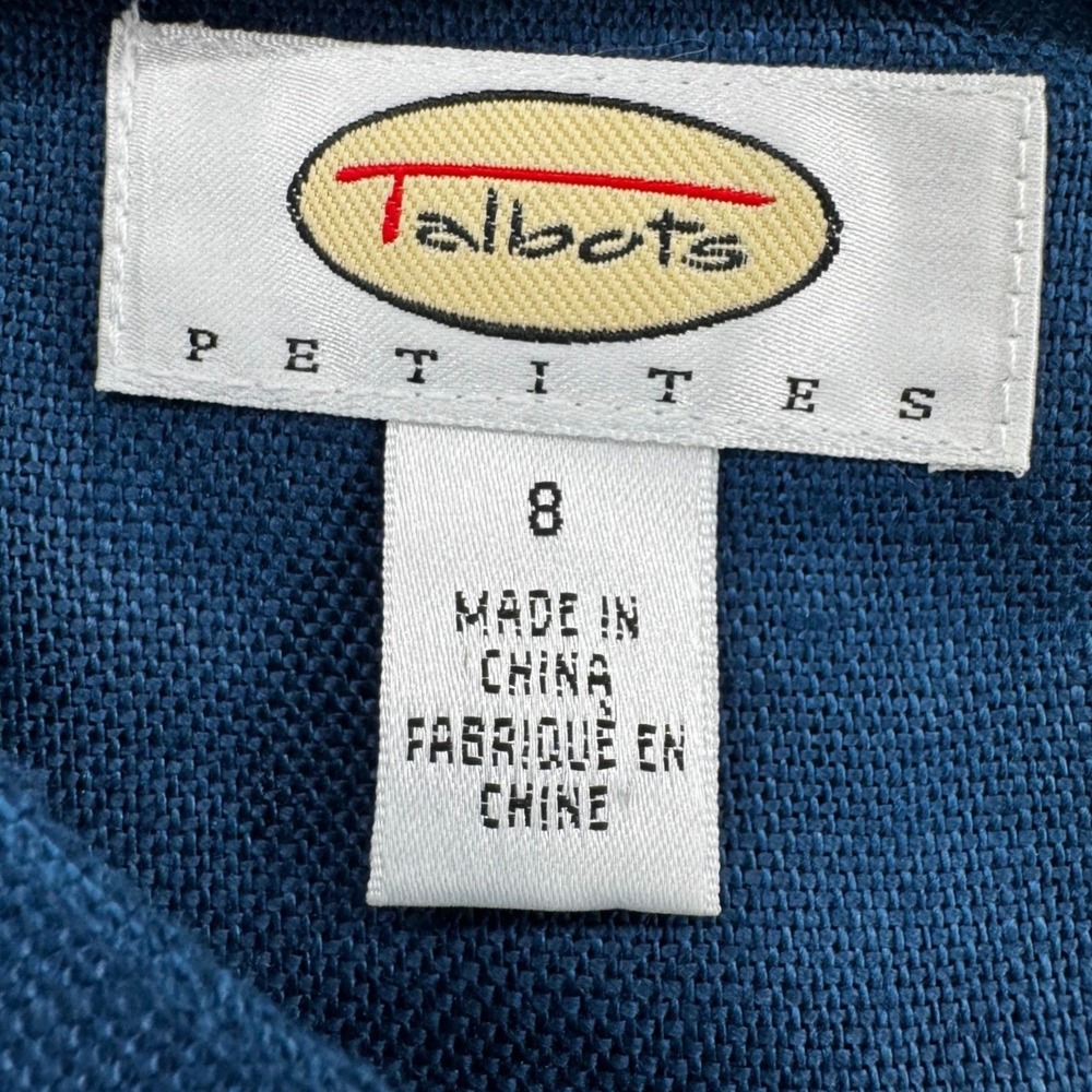 Talbots Petites Navy Blue 100% Linen Sleeveless Midi Sheath Dress Size 8P Belt - Picture 2 of 10